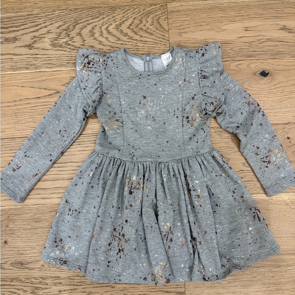 5T Little Mass Gray and Metallic Splatter Dress